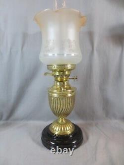 Vintage Brass Oil Lamp Complete With Etched Shade Shepards Hut Oil Lamp