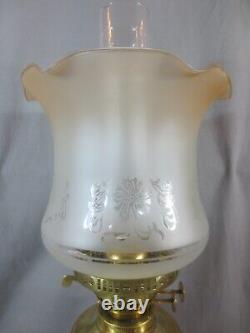 Vintage Brass Oil Lamp Complete With Etched Shade Shepards Hut Oil Lamp