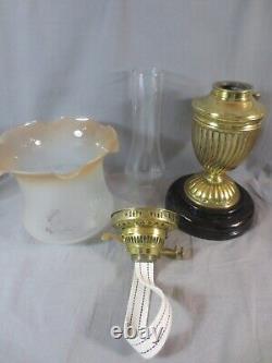 Vintage Brass Oil Lamp Complete With Etched Shade Shepards Hut Oil Lamp