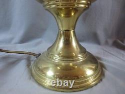 Vintage Brass Oil Lamp Style Electric Lamp Etched Shade Shepards Hut Lamp