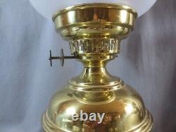 Vintage Brass Oil Lamp Style Electric Lamp Etched Shade Shepards Hut Lamp