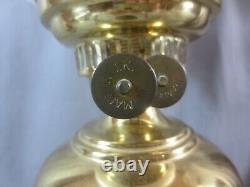 Vintage Brass Oil Lamp Style Electric Lamp Etched Shade Shepards Hut Lamp