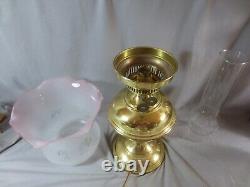 Vintage Brass Oil Lamp Style Electric Lamp Etched Shade Shepards Hut Lamp