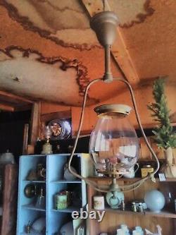 Vintage Brass gas oil Hanging Parlor lamp with glass original