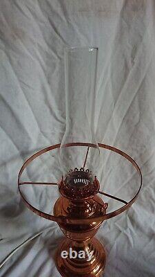 Vintage Copper Duplex Oil Lamp Light Yellow Mustard Glass Shade Chimney Electric