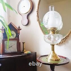 Vintage Dual Wick Brass Oil Lamp Glass Vessel Frosted Glass Chimney & Shade