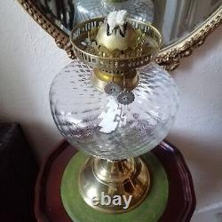 Vintage Dual Wick Brass Oil Lamp Glass Vessel Frosted Glass Chimney & Shade
