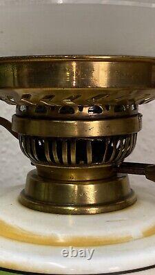 Vintage Duplex Oil Lamp With Ceramic Reservoir And Cast Iron Stand