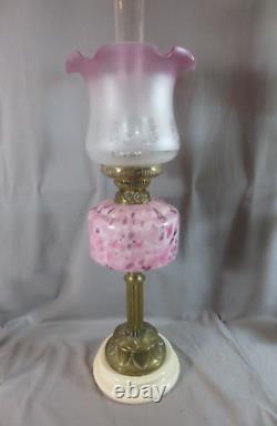 Vintage English Made Duplex Oil Lamp And Glass Tulip Oil Lamp Shade