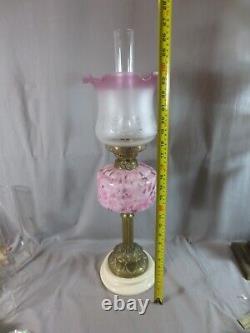 Vintage English Made Duplex Oil Lamp And Glass Tulip Oil Lamp Shade