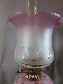 Vintage English Made Duplex Oil Lamp And Glass Tulip Oil Lamp Shade