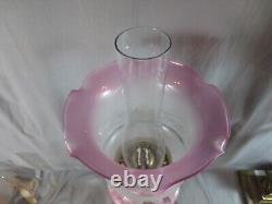 Vintage English Made Duplex Oil Lamp And Glass Tulip Oil Lamp Shade