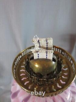 Vintage English Made Duplex Oil Lamp And Glass Tulip Oil Lamp Shade