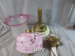 Vintage English Made Duplex Oil Lamp And Glass Tulip Oil Lamp Shade