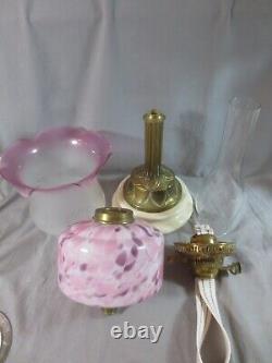 Vintage English Made Duplex Oil Lamp And Glass Tulip Oil Lamp Shade