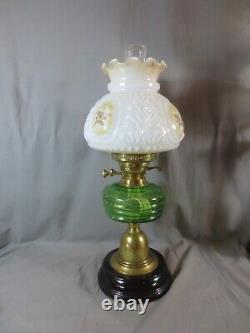 Vintage English Made Oil Lamp Complete With Chimney & Shade Shepards Hut Lamp