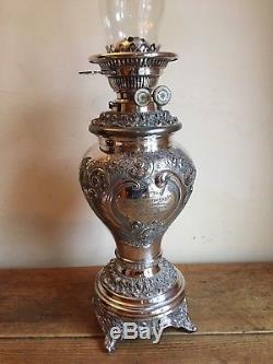Vintage'Evered & Company Ltd', Silver Plated Oil Lamp And Base-Stunning