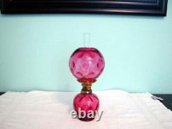 Vintage Fenton For L. G. Wright Cranberry Thumbprint Glass Miniature Oil Lamp