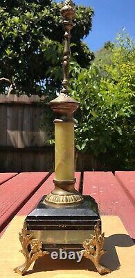 Vintage French Victorian Oil Lamp/ Candle Holder Marble Onyx Brass