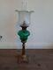 Vintage Glass Oil Lamp Duplex With Chimney & Shade 20cm W By 70 Cm H See Desc