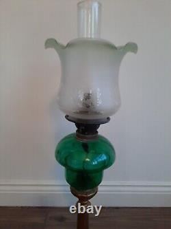 Vintage Glass Oil Lamp Duplex With Chimney & Shade 20cm W By 70 Cm H See Desc