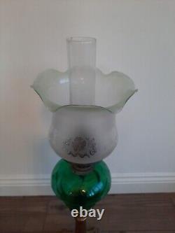 Vintage Glass Oil Lamp Duplex With Chimney & Shade 20cm W By 70 Cm H See Desc