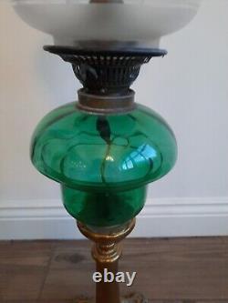 Vintage Glass Oil Lamp Duplex With Chimney & Shade 20cm W By 70 Cm H See Desc