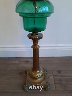 Vintage Glass Oil Lamp Duplex With Chimney & Shade 20cm W By 70 Cm H See Desc