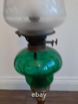 Vintage Glass Oil Lamp Duplex With Chimney & Shade 20cm W By 70 Cm H See Desc