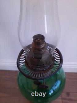 Vintage Glass Oil Lamp Duplex With Chimney & Shade 20cm W By 70 Cm H See Desc