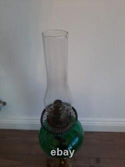 Vintage Glass Oil Lamp Duplex With Chimney & Shade 20cm W By 70 Cm H See Desc