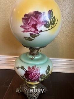 Vintage Gone With the Wind Handpainted Rose Oil Kerosene Lamp now Electric