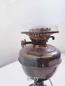 Vintage Lamp with Brass Base, Globe Shade Chimney Duplex Burner Electric