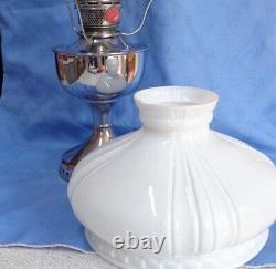 Vintage Large 25 High Famos Chrome Oil Lamp With Chimney & Large Shade
