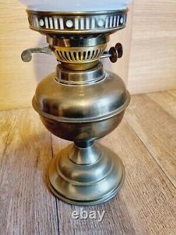 Vintage Made In England Oil Lamp Complete With Chimney & Shade Shepards Hut Lamp