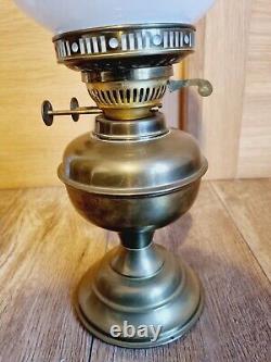 Vintage Made In England Oil Lamp Complete With Chimney & Shade Shepards Hut Lamp