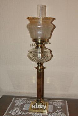 Vintage Marble Column Duplex Oil lamp With Vintage French Vianne Etched Shade