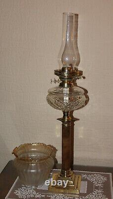 Vintage Marble Column Duplex Oil lamp With Vintage French Vianne Etched Shade
