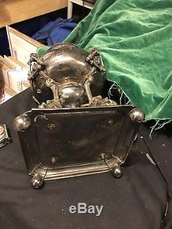 Vintage Ornate Victorian Silver Plate Banquet/Parlor Oil Lamp WithCut Shade