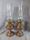 Vintage Pair Brass Copper Duplex Oil Lamps & Chimneys Shepherds Hut Oil Lamp