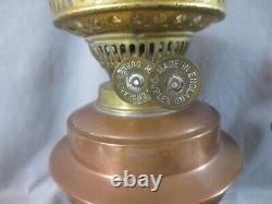 Vintage Pair Brass Copper Duplex Oil Lamps & Chimneys Shepherds Hut Oil Lamp