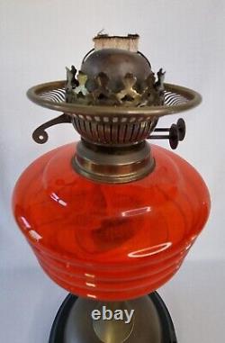 Vintage Veritas Lamp Works Tall Orange Glass Oil Lamp Etched Fully Functional