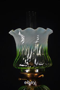 Vintage Victorian C-1890s Hinks & Sons Bronze & Vaseline Glass Duplex Oil Lamp