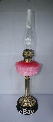 Vintage Victorian Cranberry Milk Glass Oil Lamp Double Burner