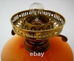 Vintage Victorian Paraffin Oil Lamp Brass Handpainted Coloured Glass Electric