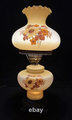 Vintage Victorian Style Painted Hurricane Oil Lamp GWTW Hedco Sunflower Autumn