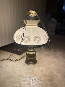 Vtg Antique Converted Electric Hanging Oil Lamp Hand Painted 3 Arm 2 Light