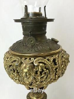 Vtg B&H Banquet Oil Lamp Parlor Piano Gold Victorian Baroque Regency Hurricane