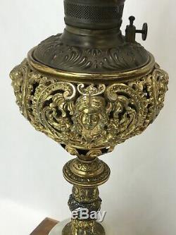 Vtg B&H Banquet Oil Lamp Parlor Piano Gold Victorian Baroque Regency Hurricane