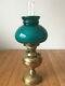 Vtg Veritas Brass Oil Lamp Green Glass Shade Chimney Double Wick Duplex Burner